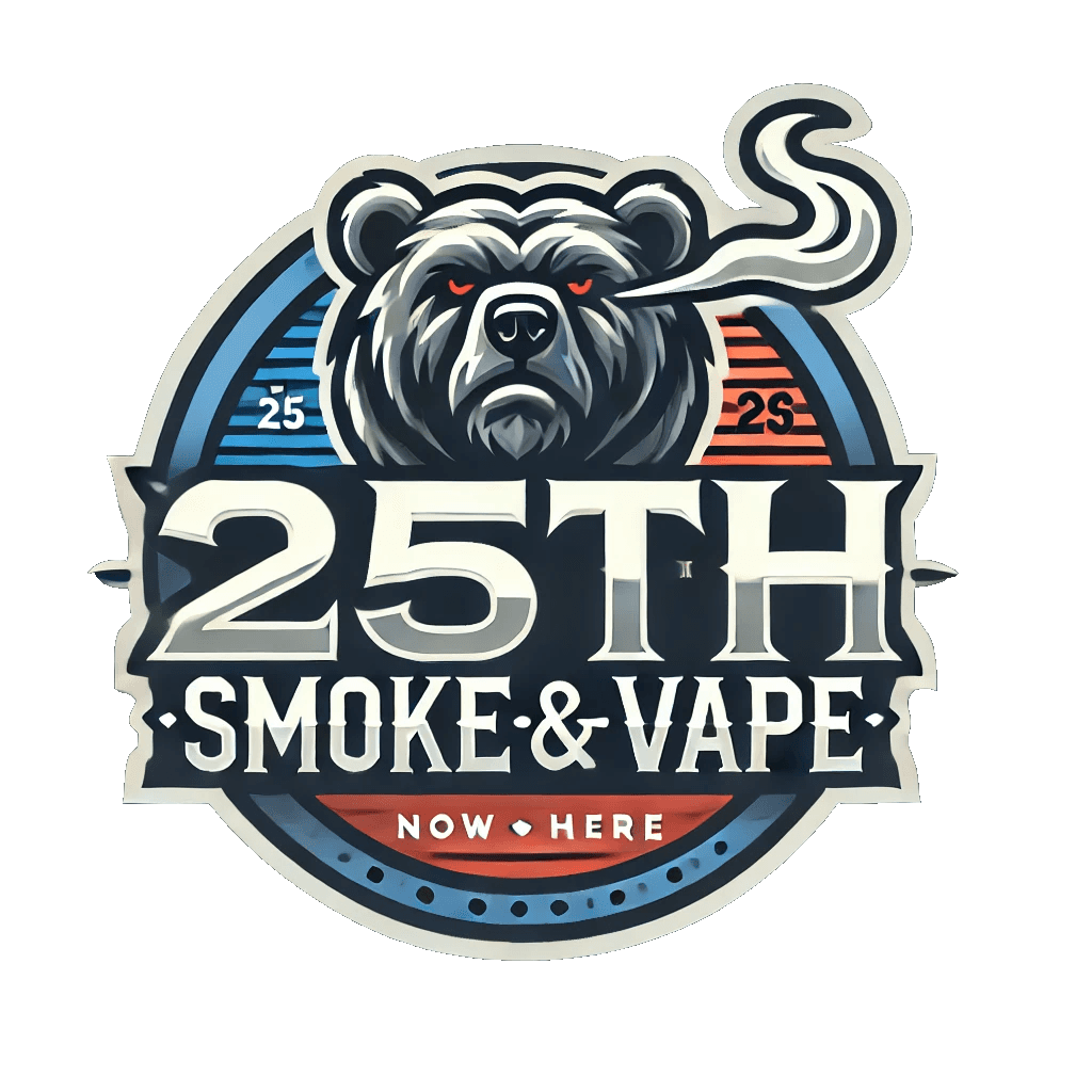 25TH Smoke & Vape — bear logo, Now Here